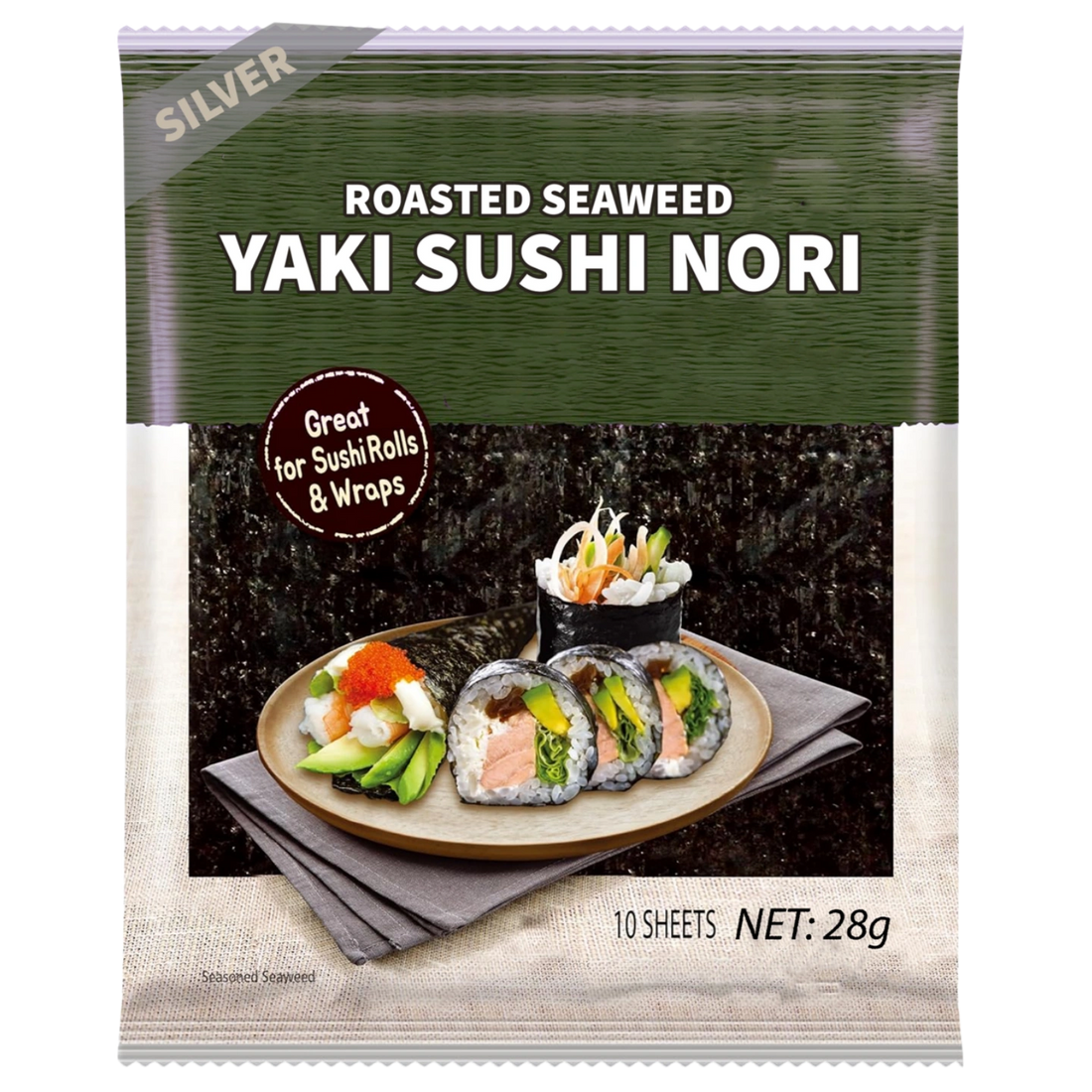 Kjøp Arpo Roasted Seaweed Yaki Sushi Nori Silver 10-sheets, 28g på nett - Fodda.no Asiatisk Nettbutikk - Rask levering i hele Norge