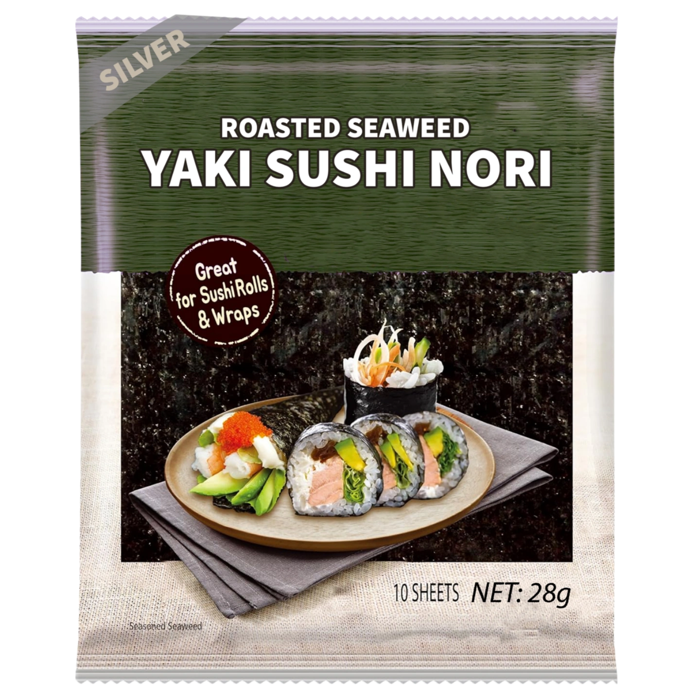 Kjøp Arpo Roasted Seaweed Yaki Sushi Nori Silver 10-sheets, 28g på nett - Fodda.no Asiatisk Nettbutikk - Rask levering i hele Norge