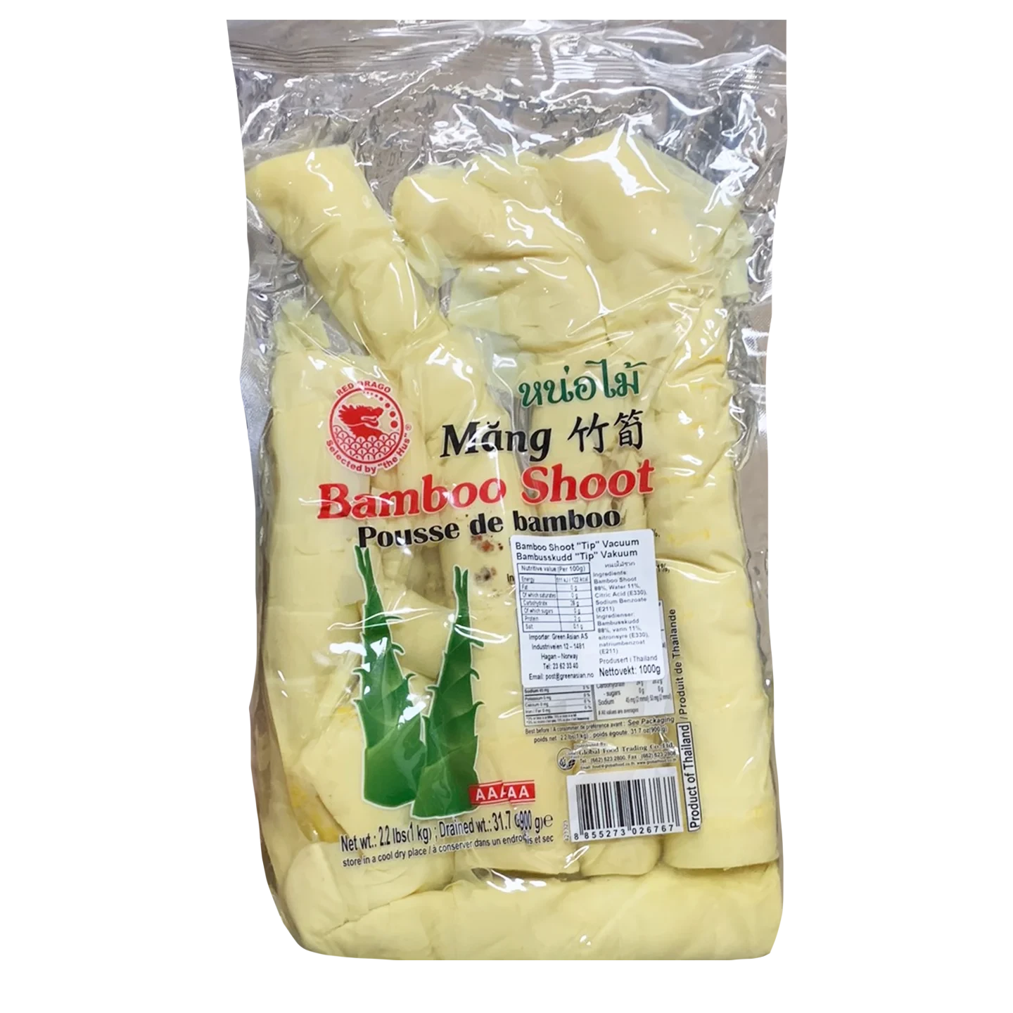 Kjøp Bamboo Shoot (Tip) Vacuum - Red Dragon, 900g - Fodda.no Asiatisk Nettbutikk - Rask levering i hele Norge