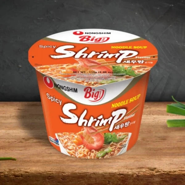 Kjøp Big Bowl Spicy Shrimp Flavour Noodle - Nongshim, 115g - Fodda.no Asiatisk Nettbutikk - Rask levering i hele Norge