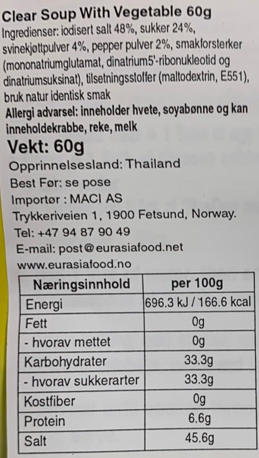 Kjøp Clear Soup Mix With Vegetable - RosDee, 60g - Fodda.no Asiatisk Nettbutikk - Rask levering i hele Norge