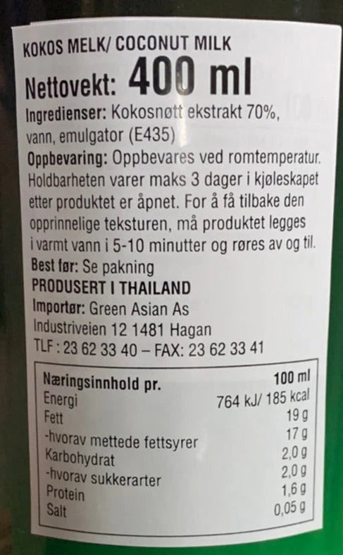 Kjøp Coconut Milk - Aroy-D, 400ml - Fodda.no Asiatisk Nettbutikk - Rask levering i hele Norge