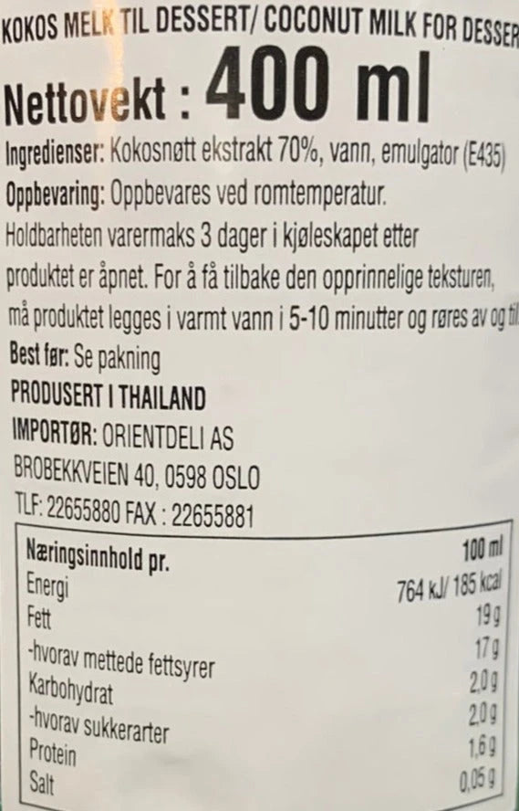 Kjøp Coconut Milk For Dessert - Aroy-D, 400ml - Fodda.no Asiatisk Nettbutikk - Rask levering i hele Norge