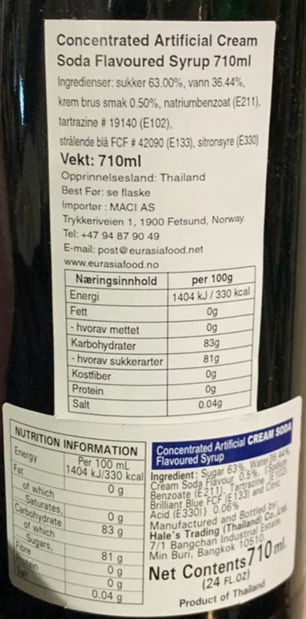 Kjøp Concentrated Artificial Cream Soda Flavoured Syrup - Hale Blue Boy, 710ml - Fodda.no Asiatisk Nettbutikk - Rask levering i hele Norge