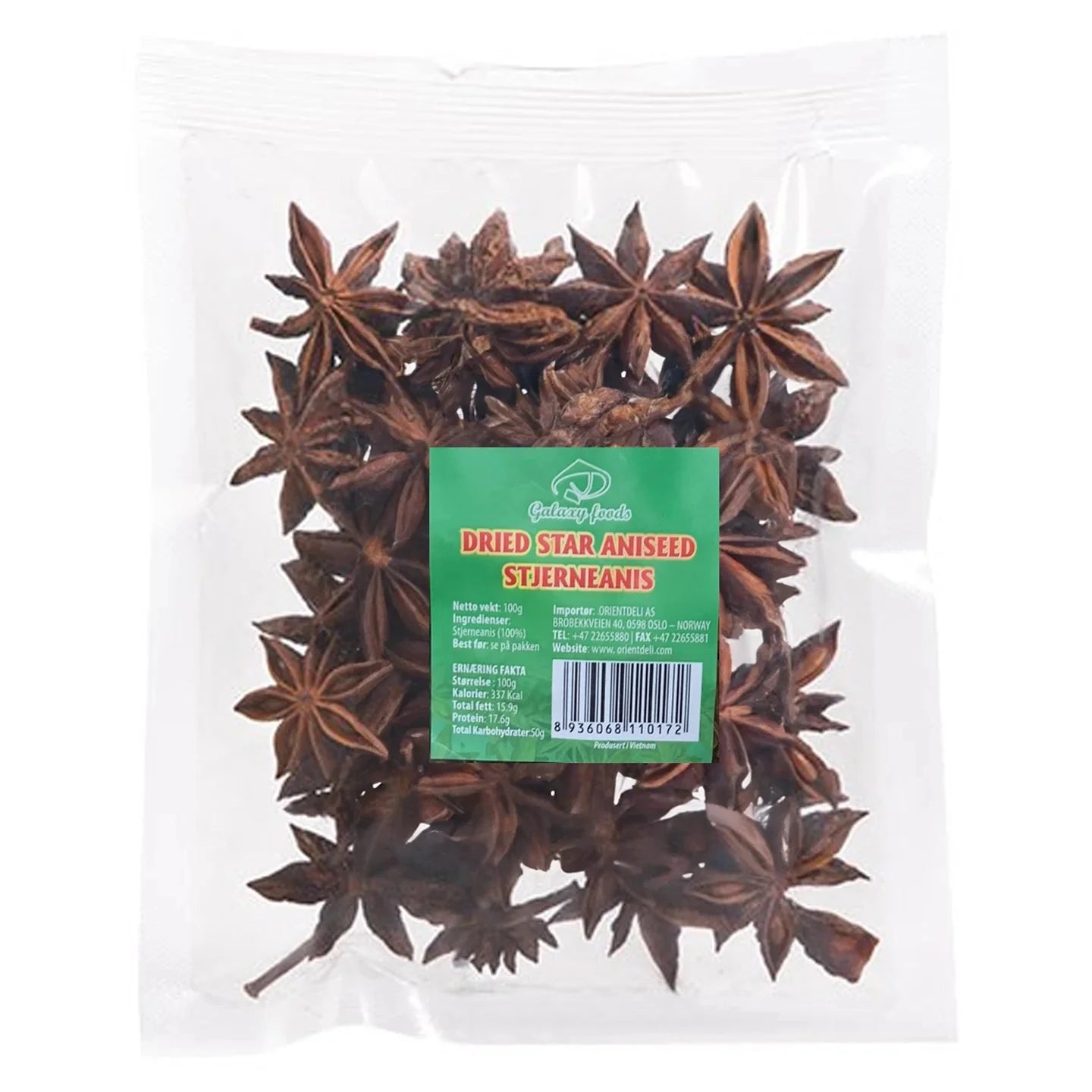 Kjøp Dried Star Aniseed Stjerneanis - Galaxy Foods, 100g - Fodda.no Asiatisk Nettbutikk - Rask levering i hele Norge