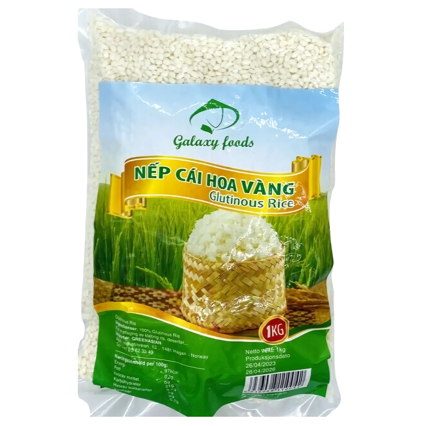 Kjøp Glutinous Sticky Rice - Galaxy Foods, 1kg - Fodda.no Asiatisk Nettbutikk - Rask levering i hele Norge