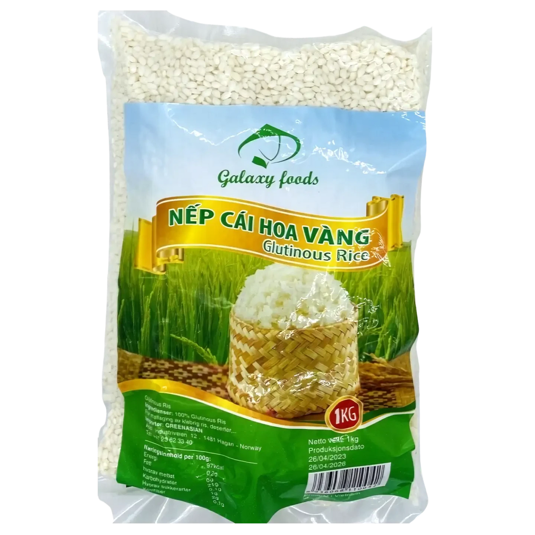 Kjøp Glutinous Sticky Rice - Galaxy Foods, 1kg - Fodda.no Asiatisk Nettbutikk - Rask levering i hele Norge