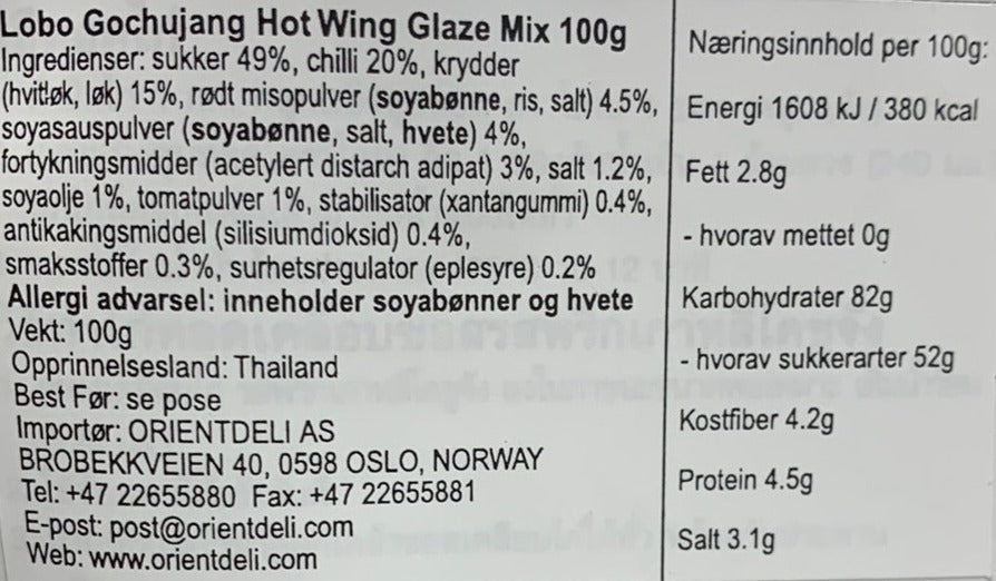 Kjøp Gochujang Hot Wing Glaze Mix - Lobo, 100g - Fodda.no Asiatisk Nettbutikk - Rask levering i hele Norge