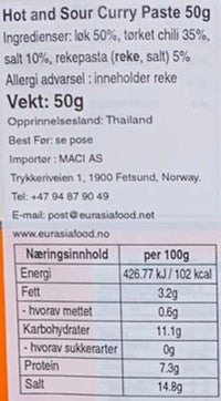 Kjøp Hot And Sour Curry Paste - Maepranom, 50g - Fodda.no Asiatisk Nettbutikk - Rask levering i hele Norge