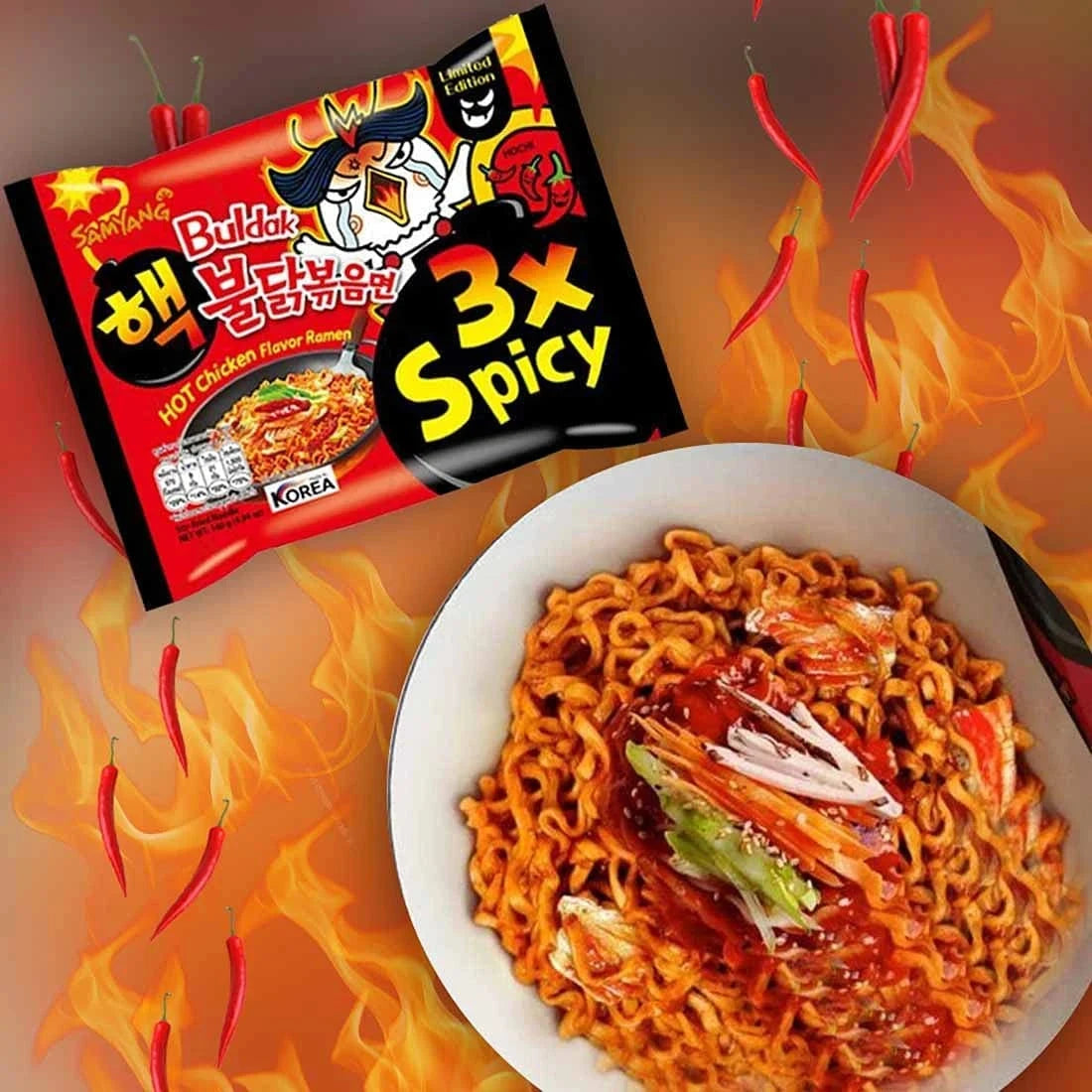 Kjøp Hot Chicken Flavor Ramen 3x Spicy - Samyang Buldak, 5x140g - Fodda.no Asiatisk Nettbutikk - Rask levering i hele Norge