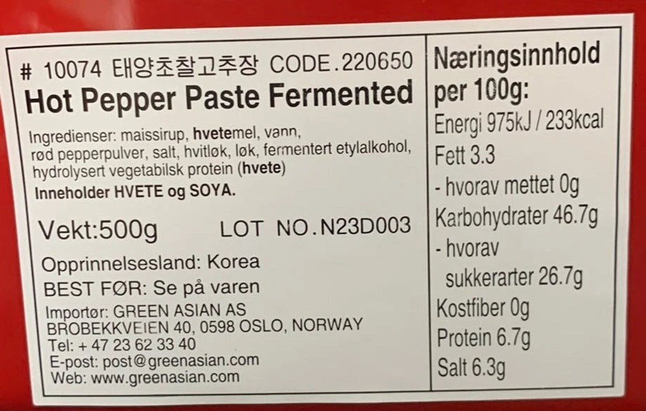 Kjøp Korean Gochujang Hot Pepper Paste Fermented - Wang, 2x500g på nett - Fodda.no Asiatisk Nettbutikk - Rask levering i hele Norge