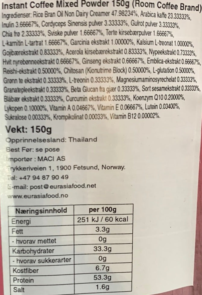 Kjøp Instant Coffee Mixed Powder - Room Coffee, 150g - Fodda.no Asiatisk Nettbutikk - Rask levering i hele Norge