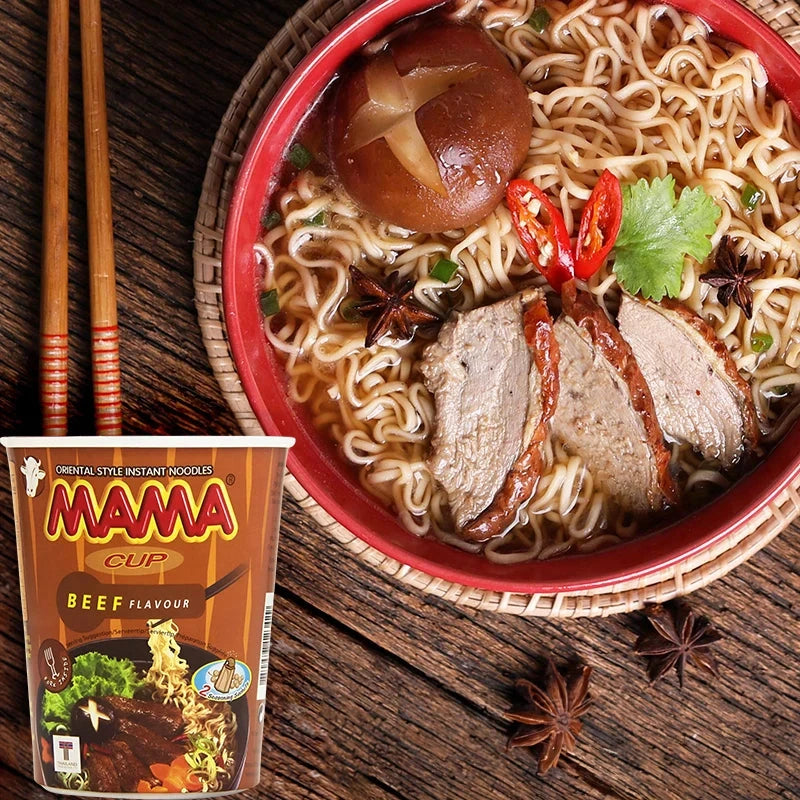 Kjøp Instant Cup Noodle Beef Flavour - MAMA, 70g - Fodda.no Asiatisk Nettbutikk - Rask levering i hele Norge