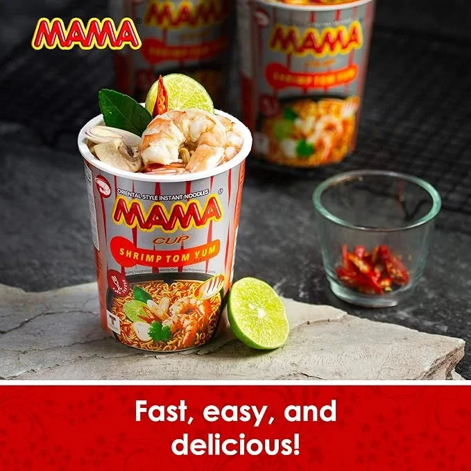 Kjøp Instant Cup Noodle Shrimp Tom Yum - MAMA, 70G - Fodda.no Asiatisk Nettbutikk - Rask levering i hele Norge