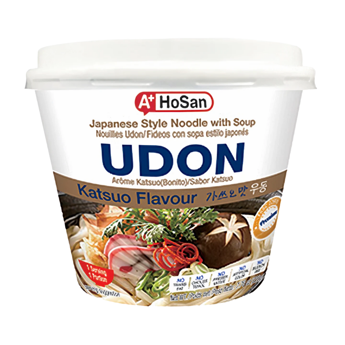 Kjøp Japanese Style Udon Noodle with Katsuo Flavour Soup Big Cup - A+HoSan, 220g - Fodda.no Asiatisk Nettbutikk - Rask levering i hele Norge