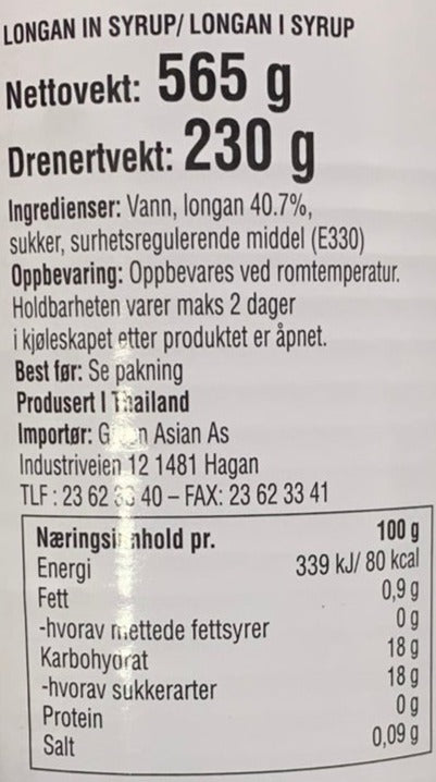 Kjøp Longan In Syrup - Aroy-D, 565g - Fodda.no Asiatisk Nettbutikk - Rask levering i hele Norge