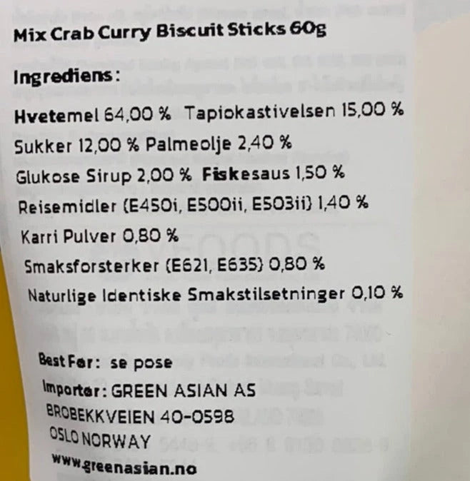 Kjøp Mix Crab Curry Biscuit Sticks - VFoods, 60g - Fodda.no Asiatisk Nettbutikk - Rask levering i hele Norge