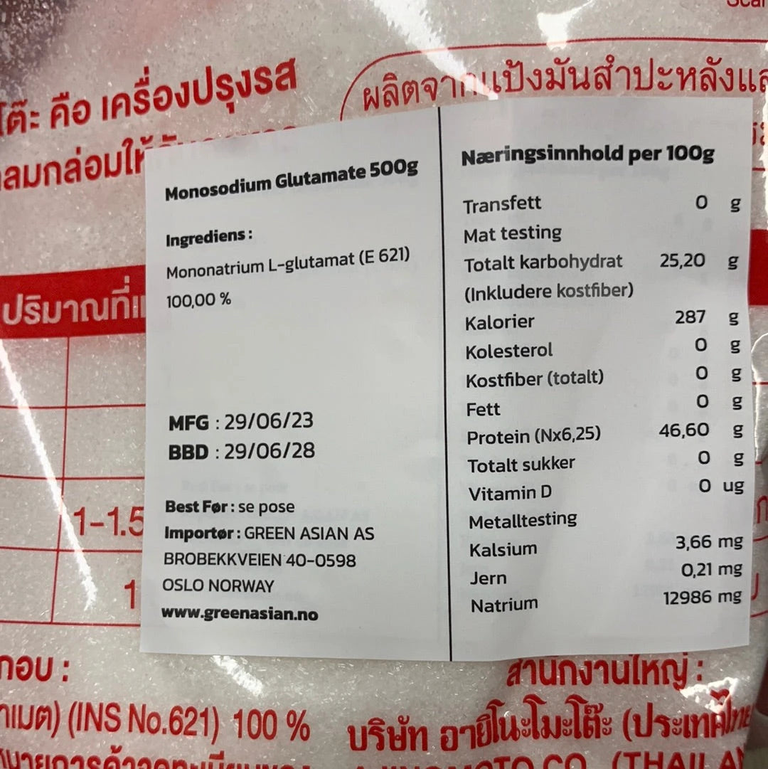 Kjøp Monosodium Glutamate (MSG) - Ajinomoto, 500g - Fodda.no Asiatisk Nettbutikk - Rask levering i hele Norge