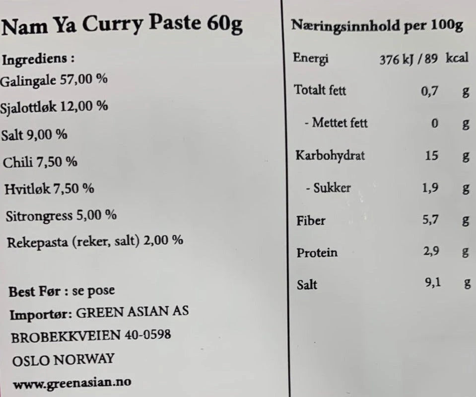 Kjøp Nam Ya Curry Paste - Lobo, 60g - Fodda.no Asiatisk Nettbutikk - Rask levering i hele Norge