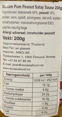 Kjøp Peanut Satay Sauce - Pum, 200g - Fodda.no Asiatisk Nettbutikk - Rask levering i hele Norge