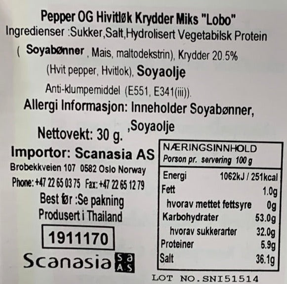 Kjøp Pepper & Garlic Seasoning Mix - Lobo, 30g - Fodda.no Asiatisk Nettbutikk - Rask levering i hele Norge