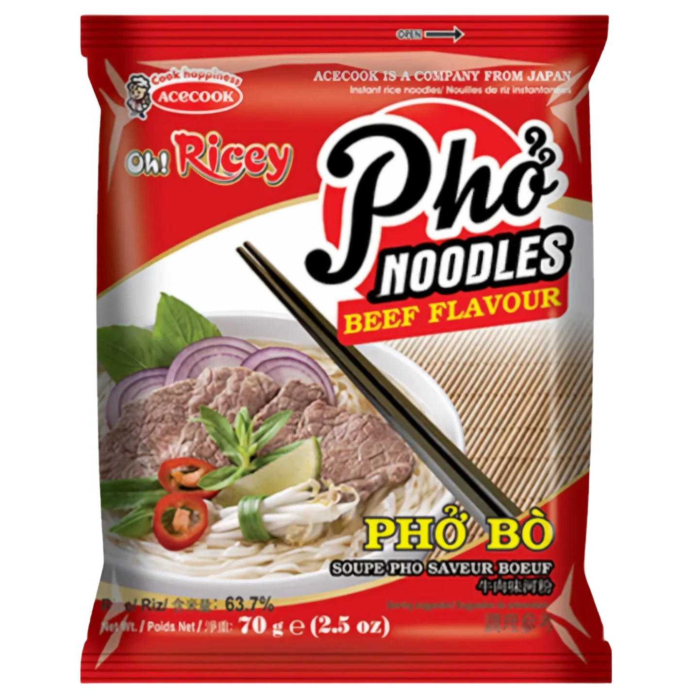 Kjøp Pho Noodle Beef Flavour - Oh! Ricey, 70g - Fodda.no Asiatisk Nettbutikk - Rask levering i hele Norge