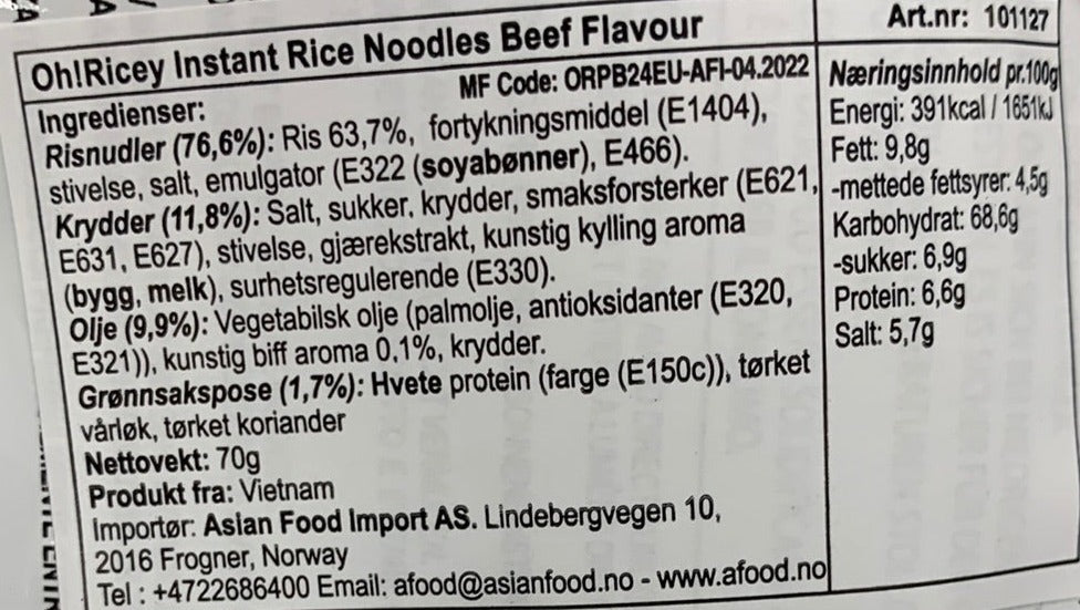 Kjøp Pho Noodle Beef Flavour - Oh! Ricey, 70g - Fodda.no Asiatisk Nettbutikk - Rask levering i hele Norge