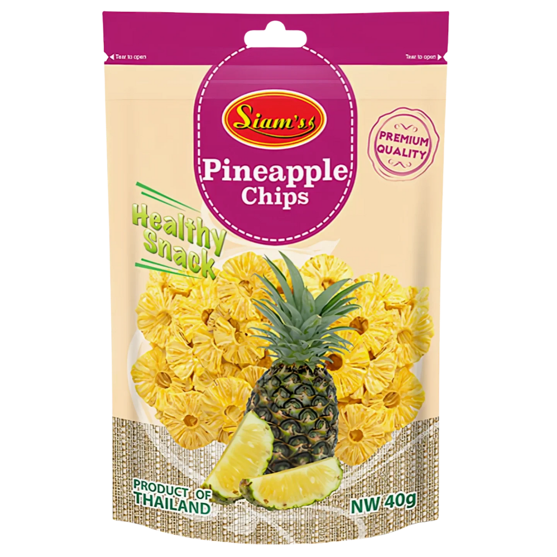 Kjøp Pineapple Chips - Siam’s, 40g - Fodda.no Asiatisk Nettbutikk - Rask levering i hele Norge