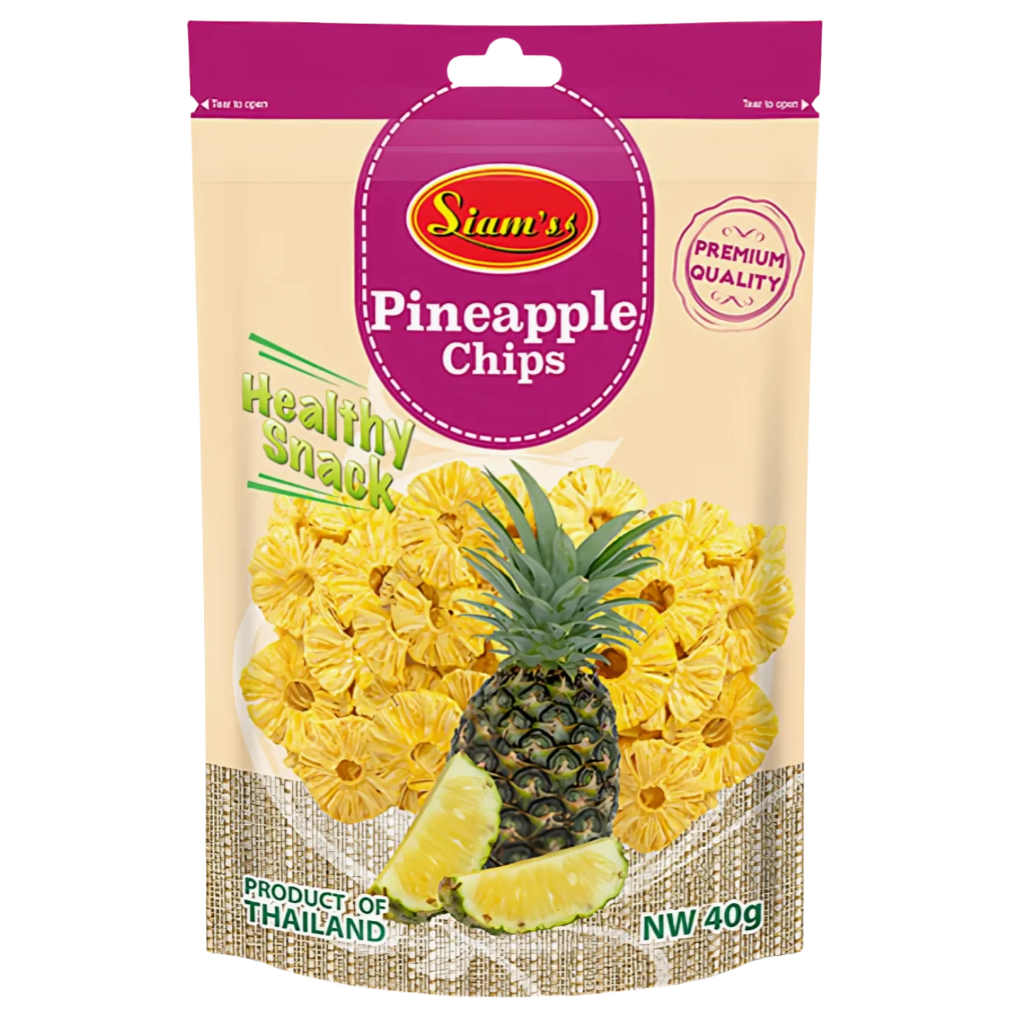 Kjøp Pineapple Chips - Siam’s, 40g - Fodda.no Asiatisk Nettbutikk - Rask levering i hele Norge