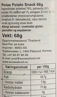 Kjøp Potato Crisp Snack - Potae, 68g - Fodda.no Asiatisk Nettbutikk - Rask levering i hele Norge