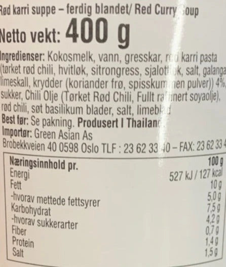 Kjøp Ready To Eat Red Curry Soup - Aroy-D, 400g - Fodda.no Asiatisk Nettbutikk - Rask levering i hele Norge