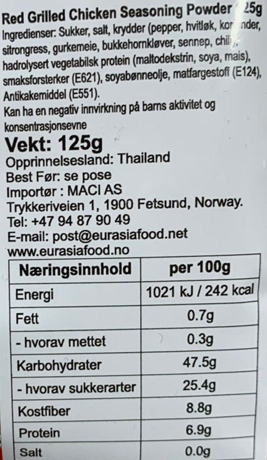 Kjøp Red Grilled Chicken Seasoning Powder - Easy Food, 125g - Fodda.no Asiatisk Nettbutikk - Rask levering i hele Norge