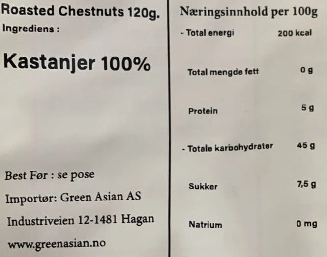 Kjøp Roasted Chestnuts - Goryuan Brand, 120g - Fodda.no Asiatisk Nettbutikk - Rask levering i hele Norge