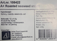 Kjøp Roasted Seaweed Snack - A+ HoSan, 12x4.5g - Fodda.no Asiatisk Nettbutikk - Rask levering i hele Norge