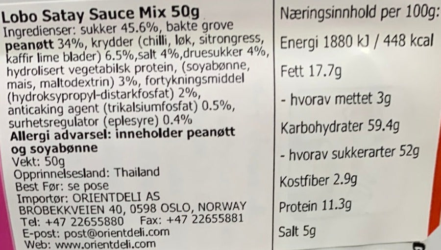 Kjøp Satay Sauce Mix - Lobo, 50g - Fodda.no Asiatisk Nettbutikk - Rask levering i hele Norge