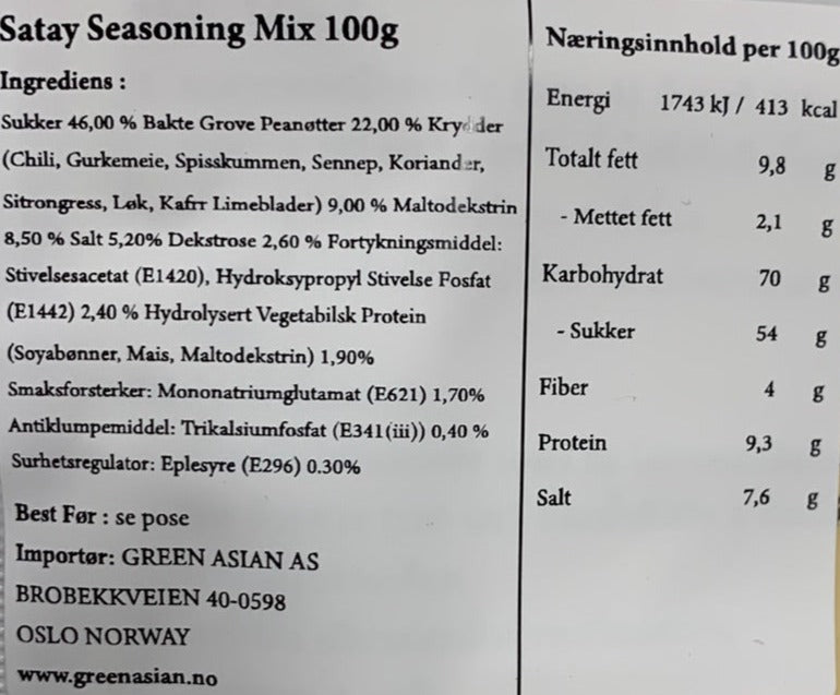 Kjøp Satay Seasoning Mix - Lobo, 100g - Fodda.no Asiatisk Nettbutikk - Rask levering i hele Norge