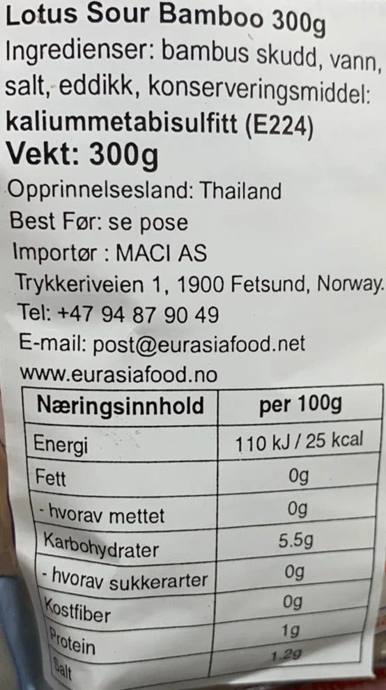 Kjøp Sour Bamboo Slices - Lotus Brand, 300g - Fodda.no Asiatisk Nettbutikk - Rask levering i hele Norge