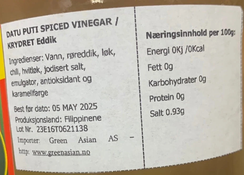 Kjøp Spiced Vinegar - Datu Puti, 750ml - Fodda.no Asiatisk Nettbutikk - Rask levering i hele Norge