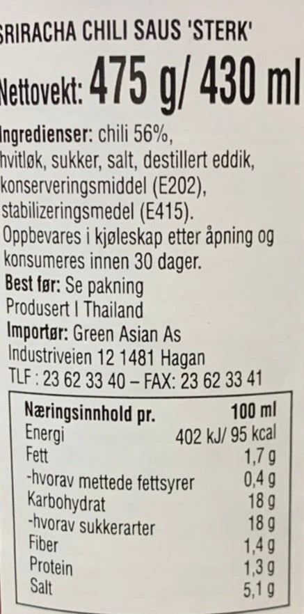 Kjøp Sriracha Hot Chili Sauce - Uni-Eagle, 430ml - Fodda.no Asiatisk Nettbutikk - Rask levering i hele Norge