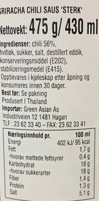 Kjøp Sriracha Hot Chili Sauce - Uni-Eagle, 430ml - Fodda.no Asiatisk Nettbutikk - Rask levering i hele Norge