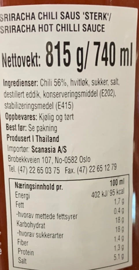 Kjøp Sriracha Hot Chili Sauce - Uni-Eagle, 740g - Fodda.no Asiatisk Nettbutikk - Rask levering i hele Norge