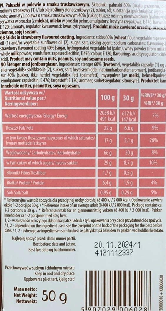 Kjøp Sticks Strawberry Flavoured Coating - Soleo Sweet, 50g - Fodda.no Asiatisk Nettbutikk - Rask levering i hele Norge