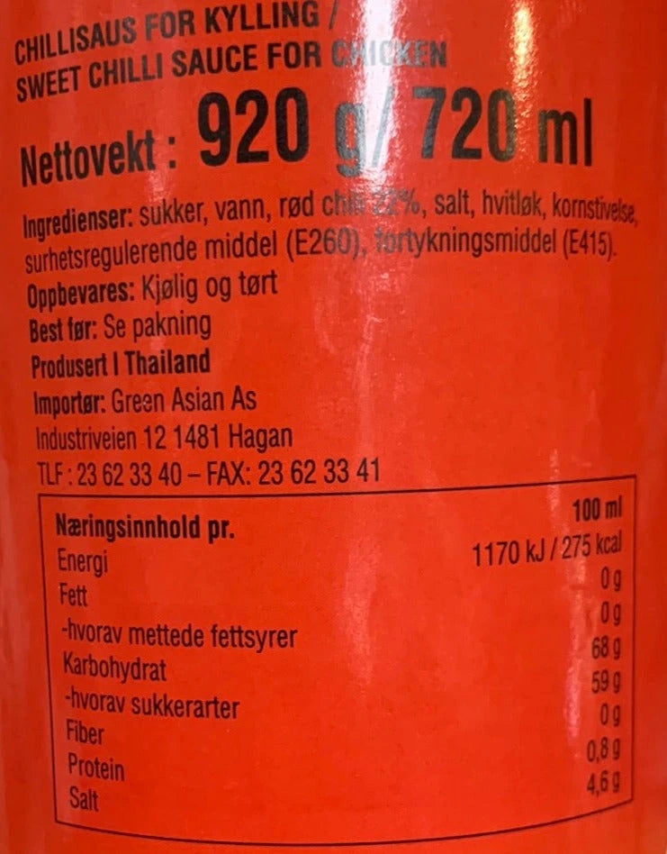 Kjøp Sweet Chilli Sauce For Chicken - Aroy-D, 720ml - Fodda.no Asiatisk Nettbutikk - Rask levering i hele Norge