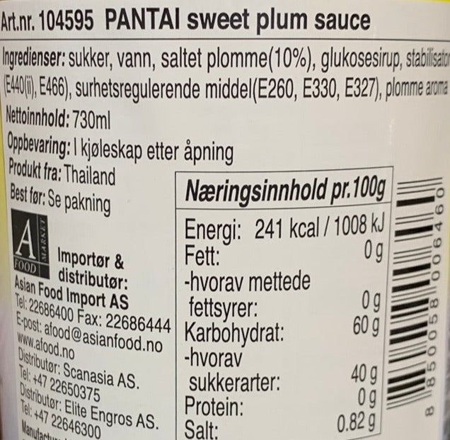 Kjøp Sweet Plum Sauce - Pantai, 730g - Fodda.no Asiatisk Nettbutikk - Rask levering i hele Norge