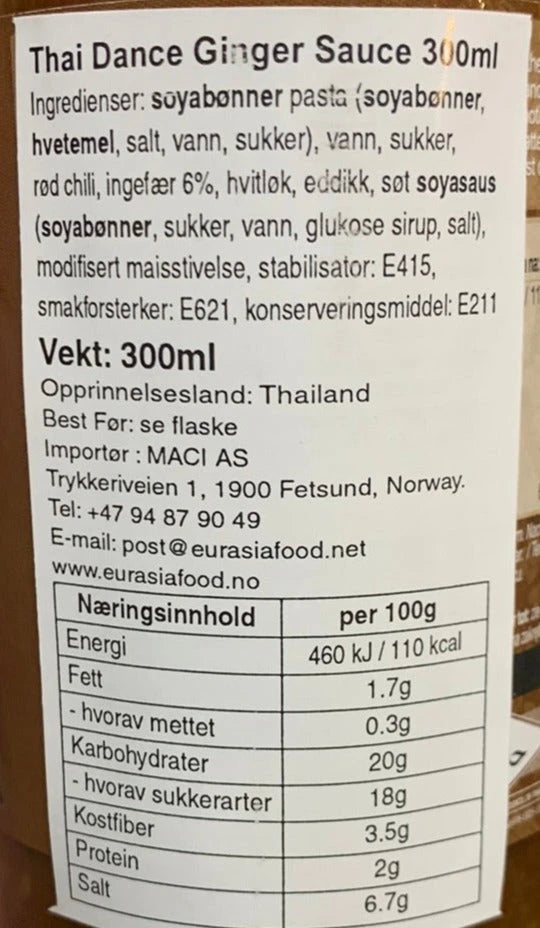 Kjøp Thai Ginger Sauce - Thai Dancer, 300ml - Fodda.no Asiatisk Nettbutikk - Rask levering i hele Norge