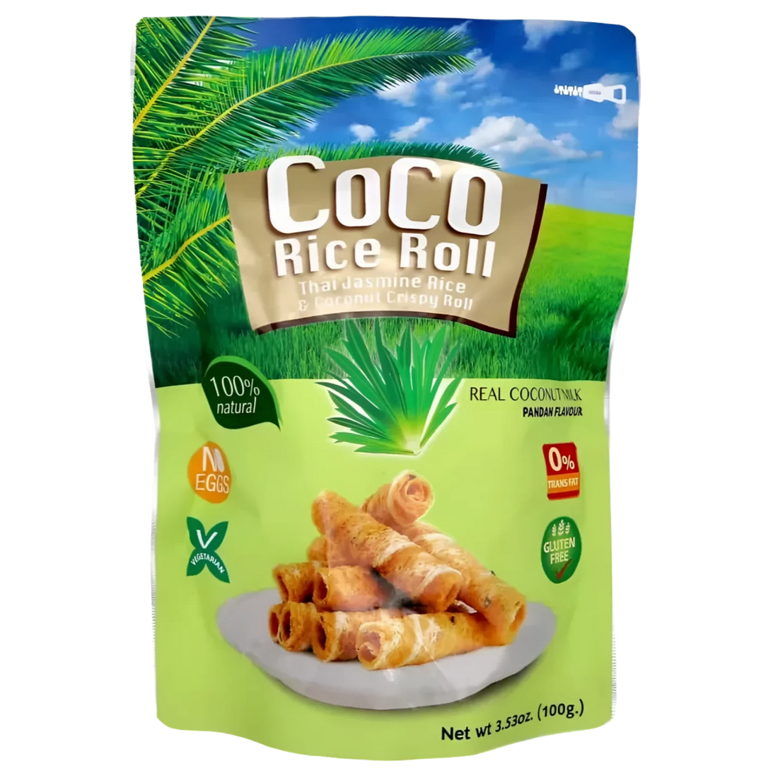 Kjøp Thai Jasmine Rice & Coconut Crispy Roll Pandan Flavour, 100g - Fodda.no Asiatisk Nettbutikk - Rask levering i hele Norge