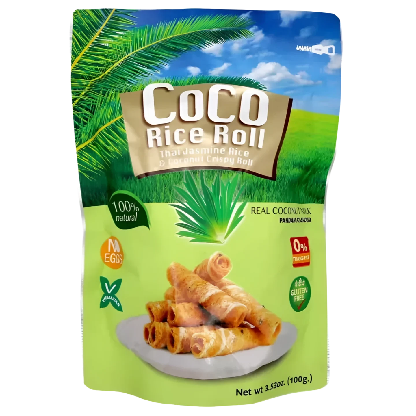 Kjøp Thai Jasmine Rice & Coconut Crispy Roll Pandan Flavour, 100g - Fodda.no Asiatisk Nettbutikk - Rask levering i hele Norge