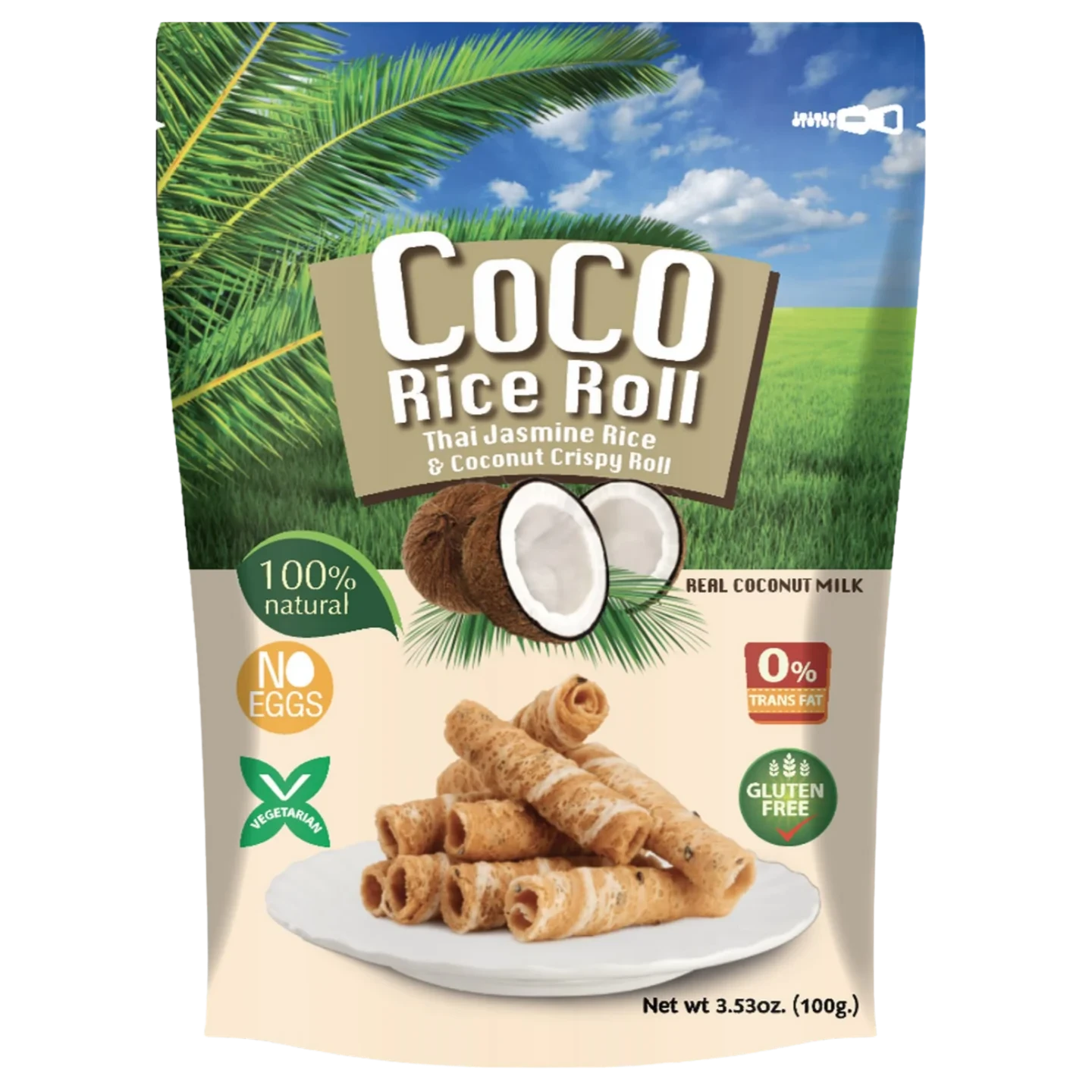 Kjøp Thai Jasmine Rice & Coconut Crispy Roll, 100g - Fodda.no Asiatisk Nettbutikk - Rask levering i hele Norge