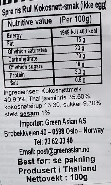 Kjøp Thai Jasmine Rice & Coconut Crispy Roll, 100g - Fodda.no Asiatisk Nettbutikk - Rask levering i hele Norge