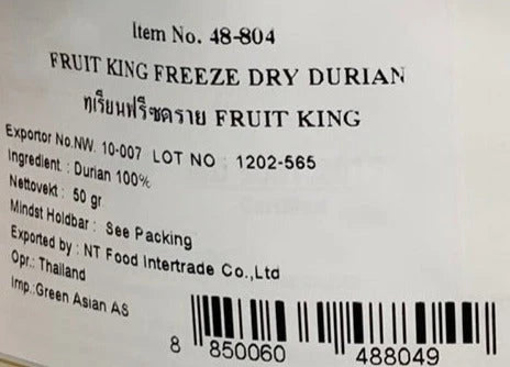 Kjøp Vacuum Freeze Dried Durian Monthong - Fruit King, 50g - Fodda.no Asiatisk Nettbutikk - Rask levering i hele Norge